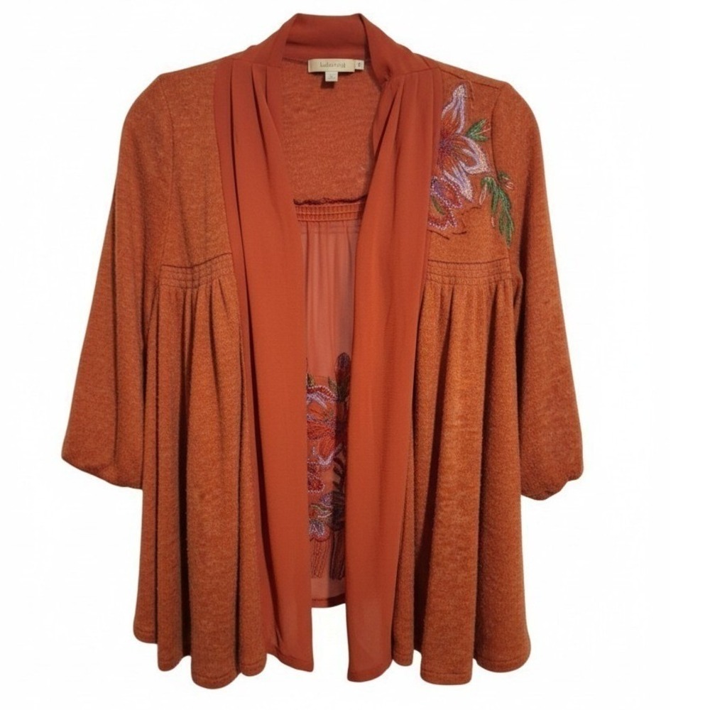 Lulumari 100% Wool Embroidered Womens size Small Floral Boho Romantic Cardigan